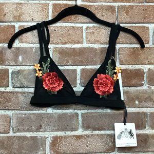 Black Mesh Floral Applique Bikini
